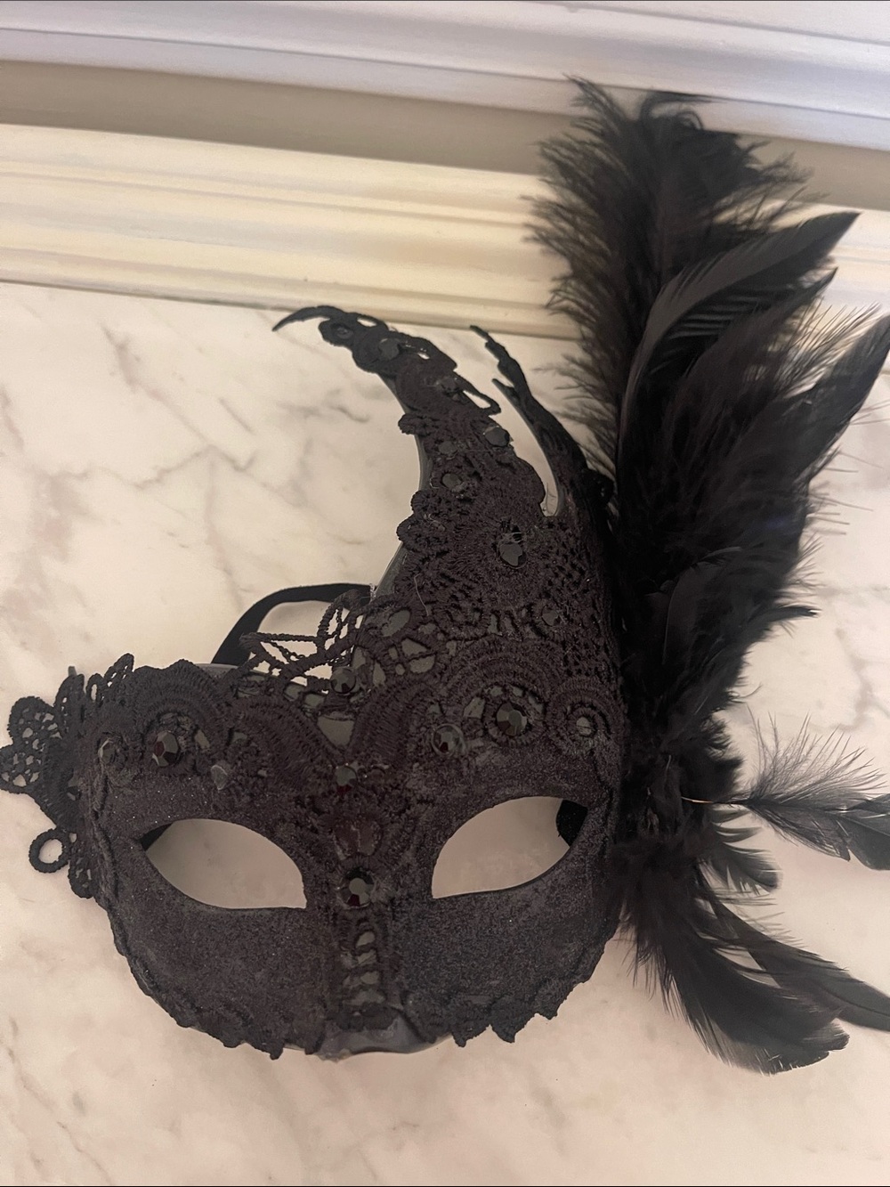 Black Lace Feather Venetian Masquerade Mask